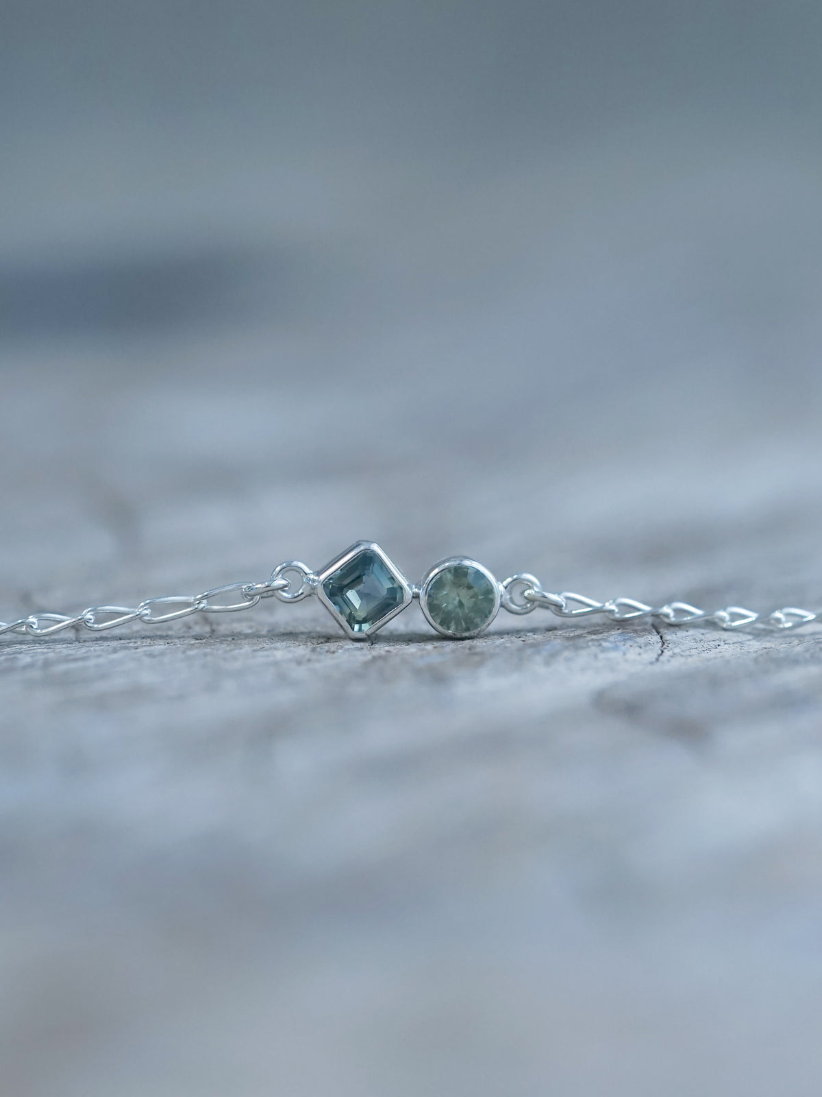 Double Sapphire Necklace with dainty chain in detail