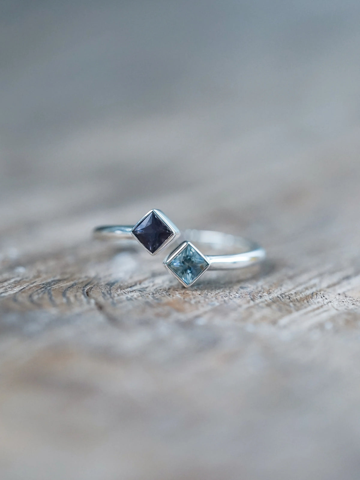 Double Square Sapphire Ring in Sterling Silver