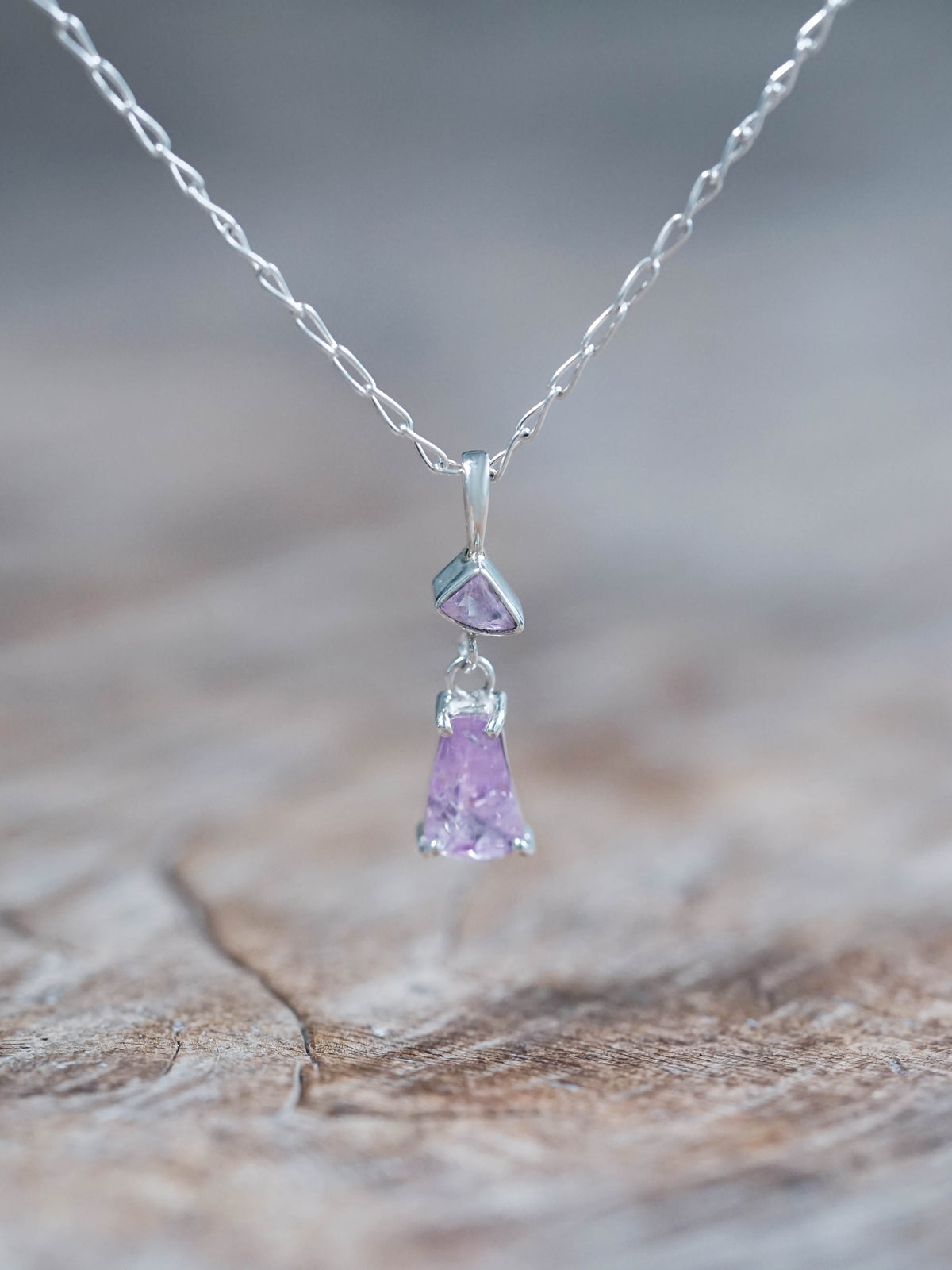 Double Violet Sapphire Necklace in Silver