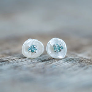 Pearl and Blue Diamond Earrings