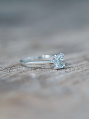 Emerald Cut Aquamarine Ring - size 6