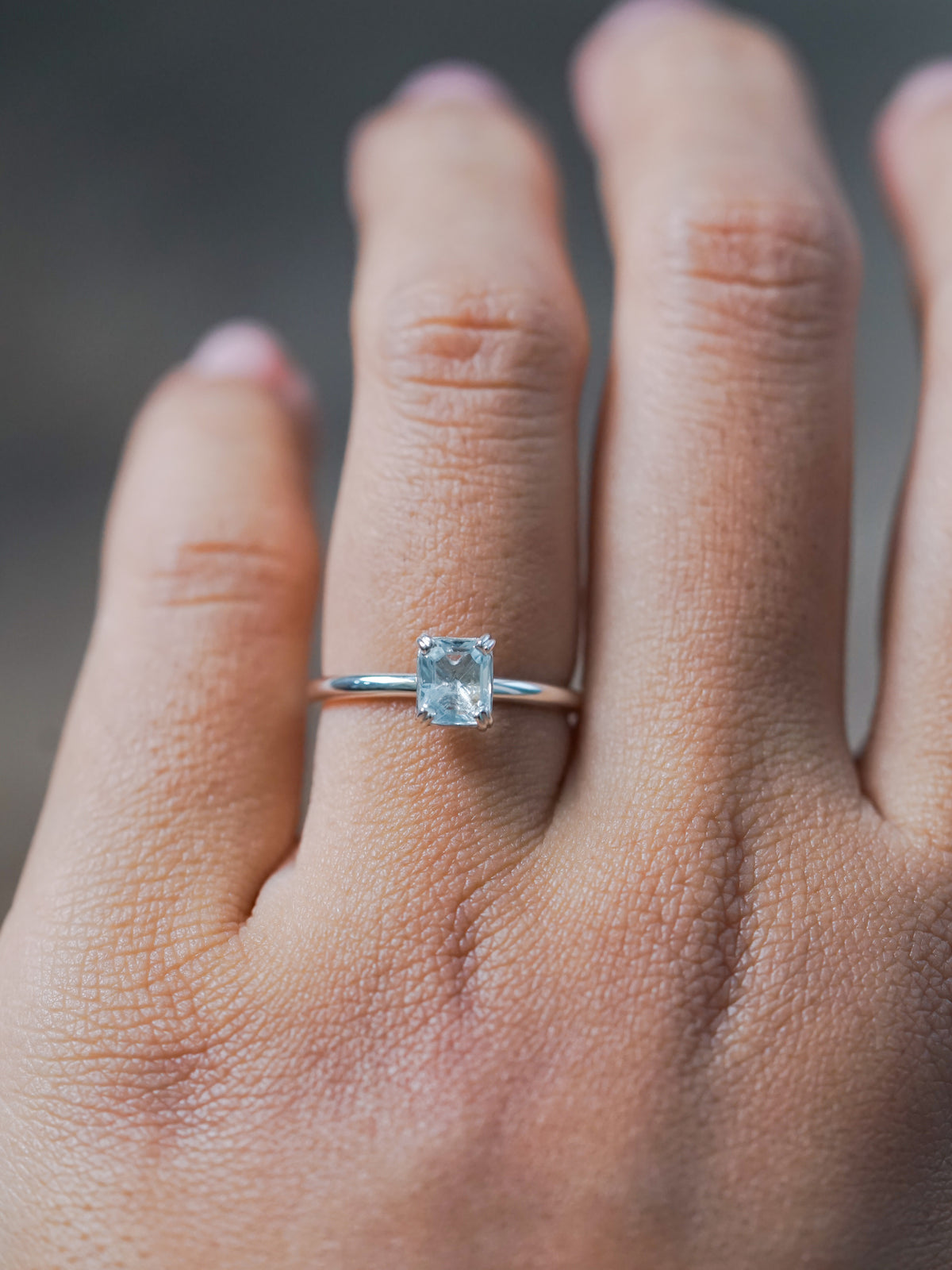 Emerald Cut Aquamarine Ring - size 6