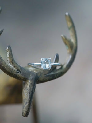 Emerald Cut Aquamarine Ring - size 6
