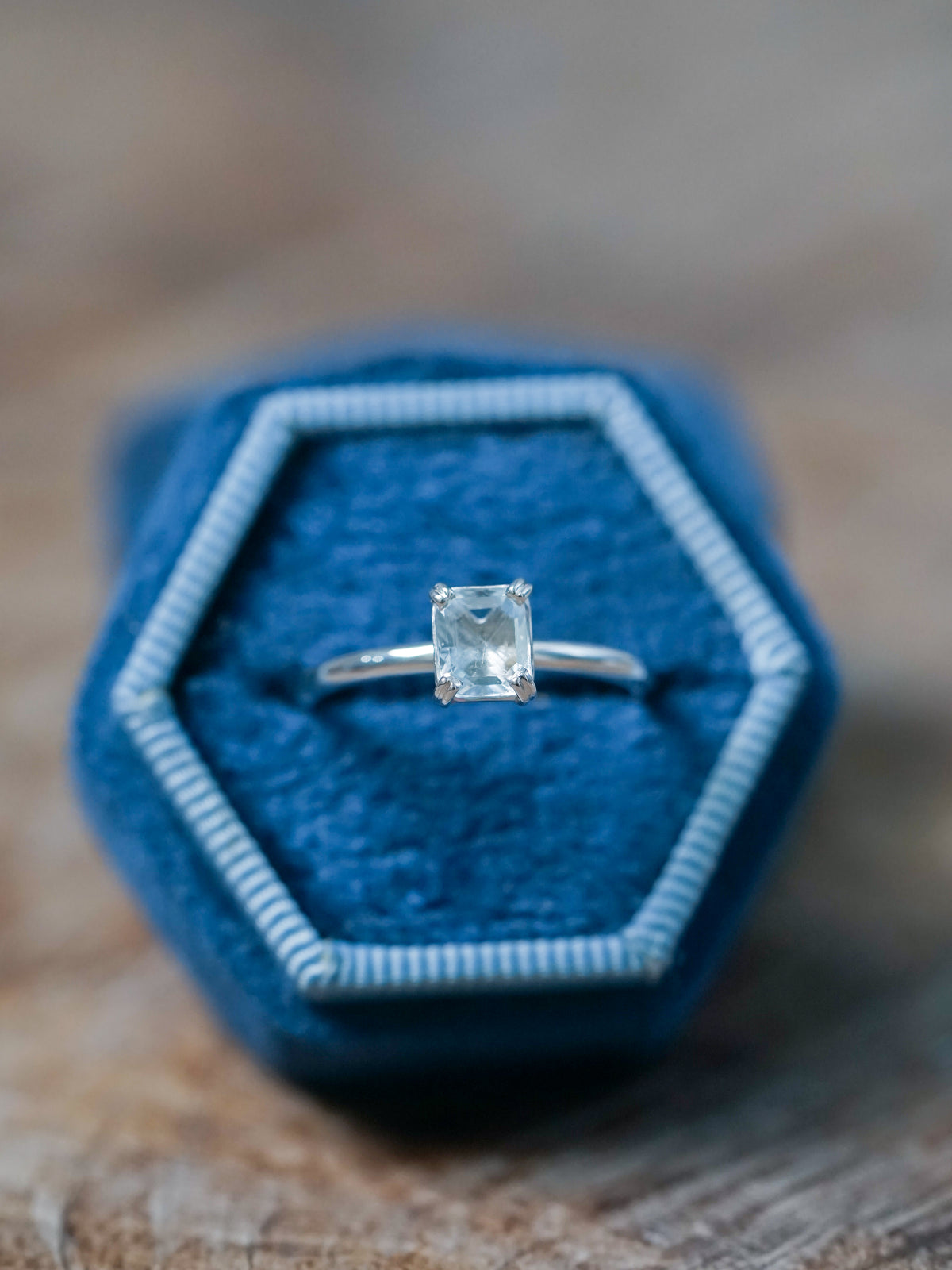 Emerald Cut Aquamarine Ring - size 6