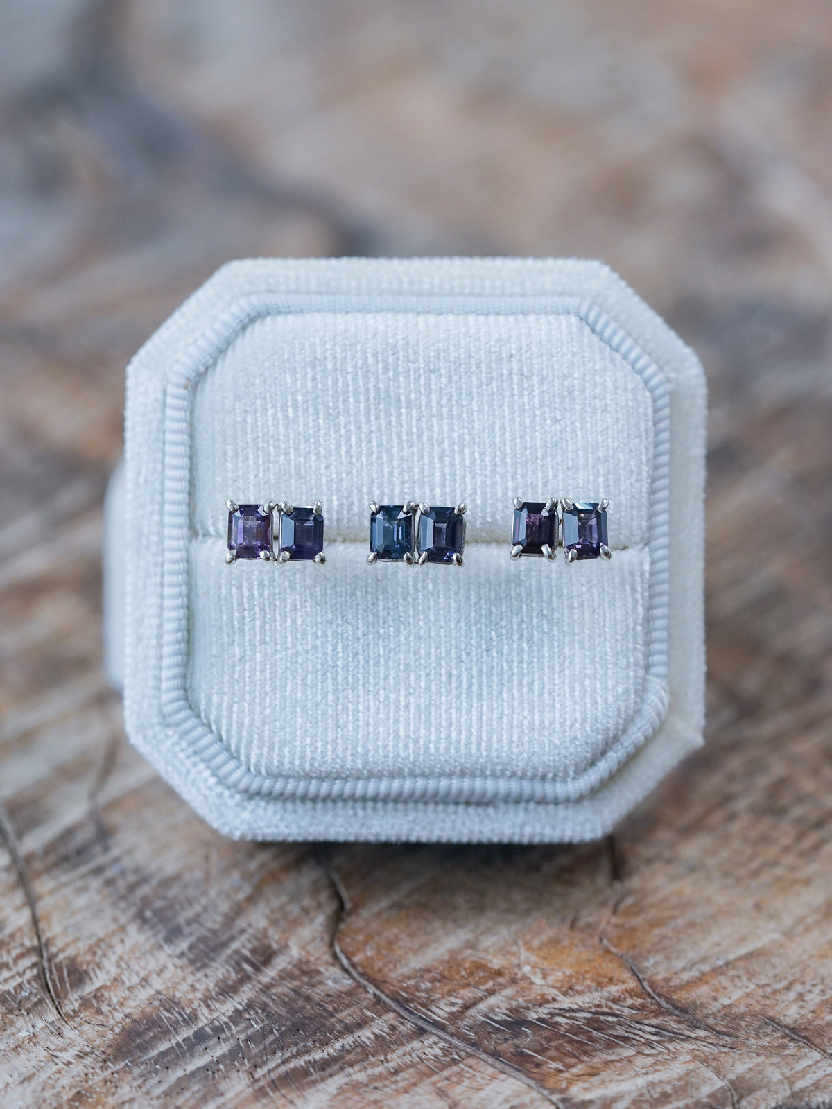 Emerald Cut Purple Spinel Earrings - Gardens of the Sun | Ethical Jewelry