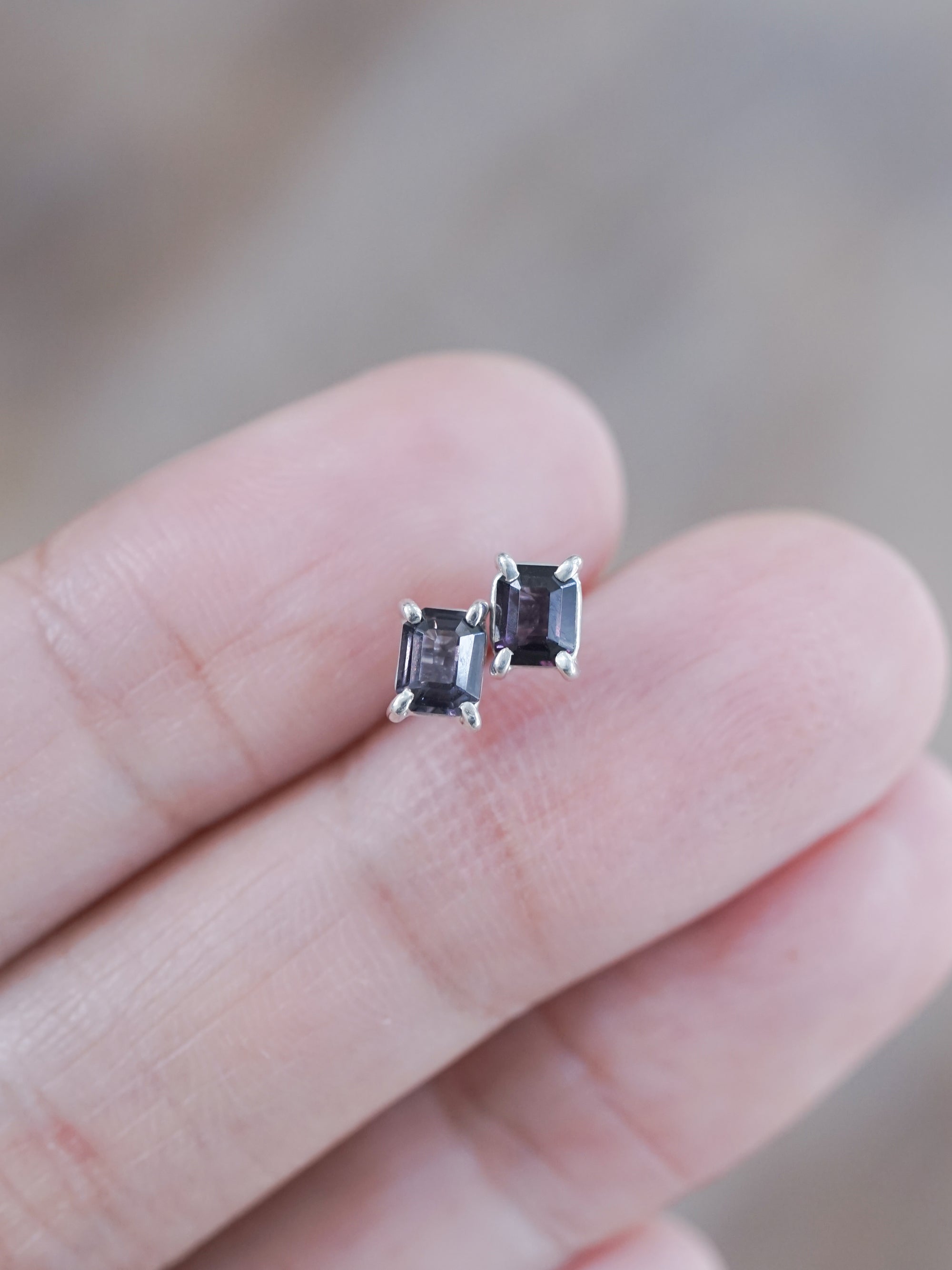 Emerald Cut Purple Spinel Earrings - Gardens Of The Sun 