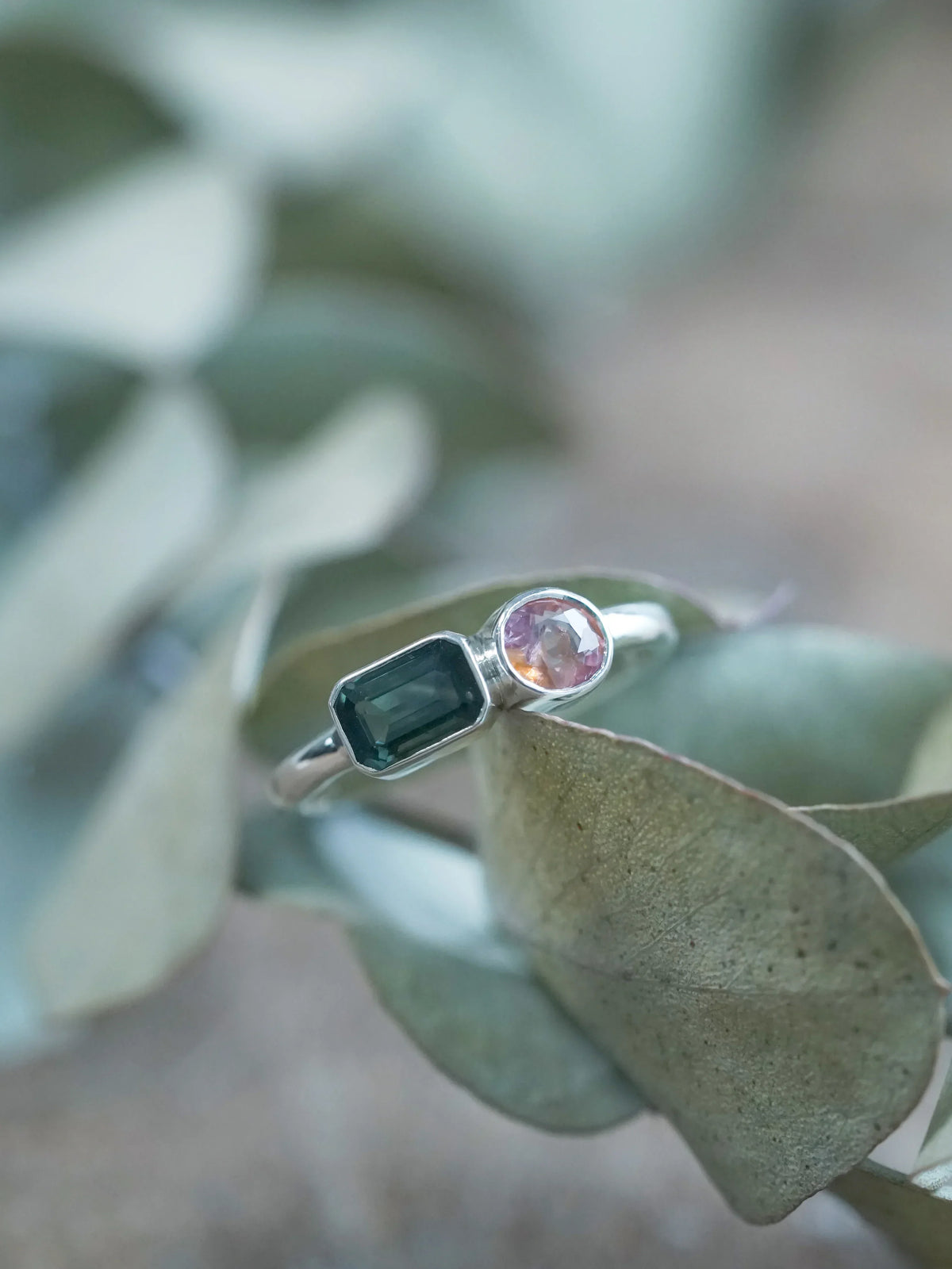 Teal and Pink Sapphire Ring