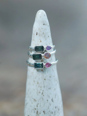 Emerald Cut Sapphire Ring in Silver