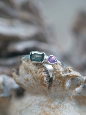 Teal and Pink Sapphire Ring