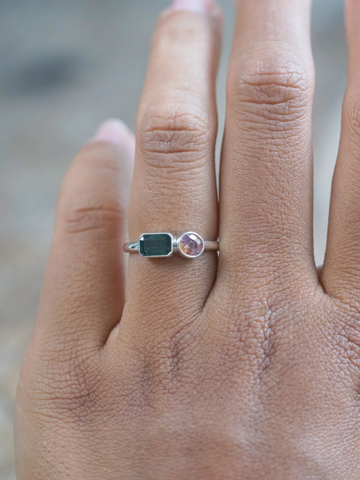 Teal and Pink Sapphire Ring