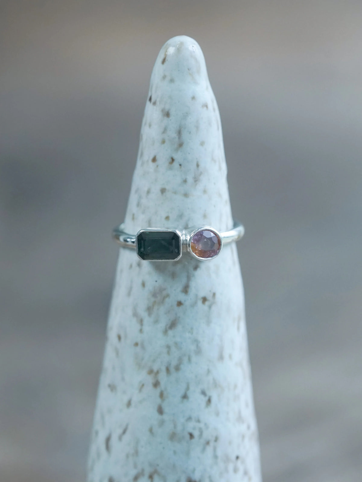 Teal Emerald Cut Sapphire Ring