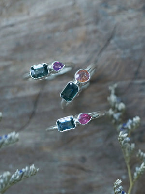 Emerald Cut Sapphire Rings in Sterling Silver