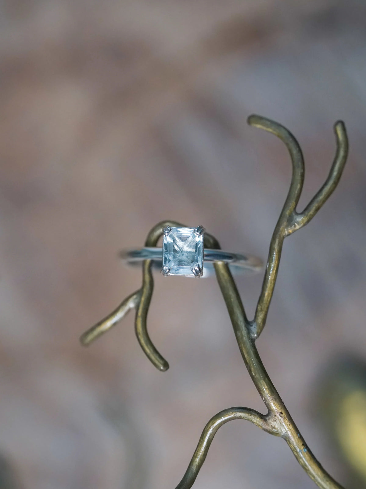 Emerald Cut Aquamarine Ring in Silver
