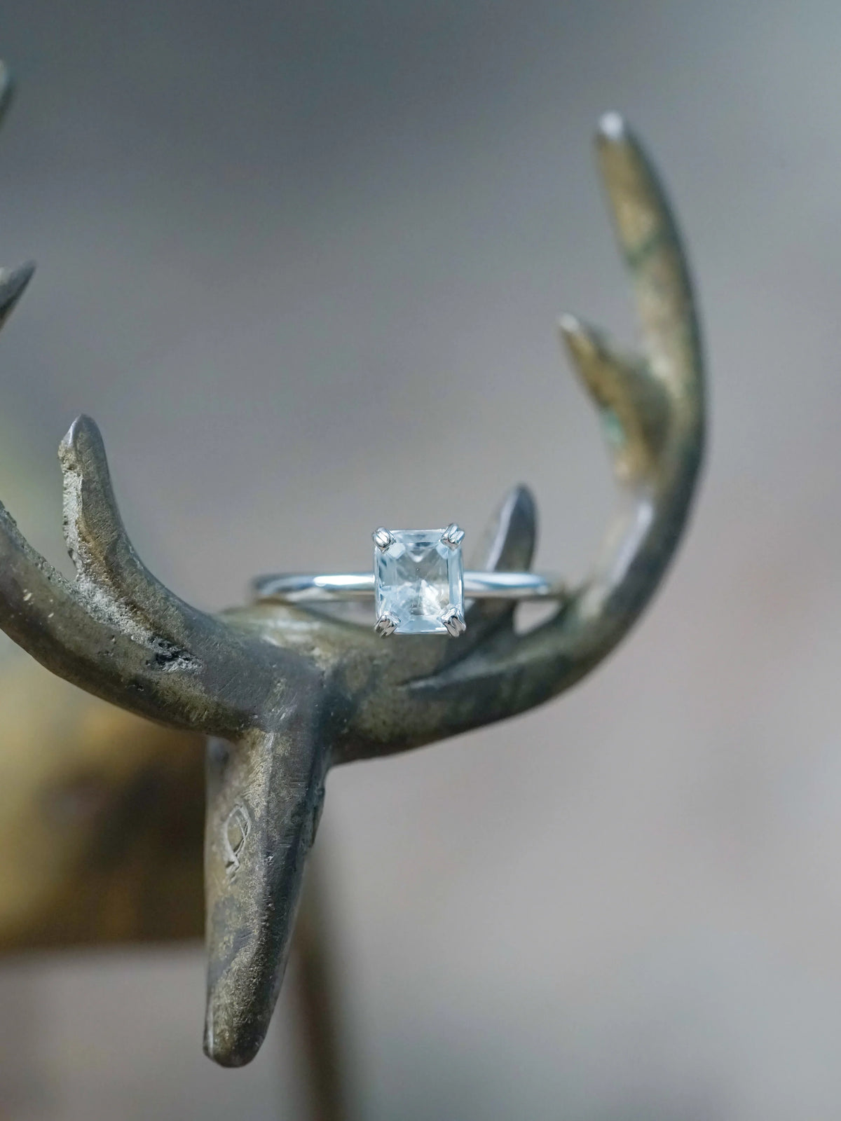 Emerald Cut Aquamarine Ring in Sterling Silver