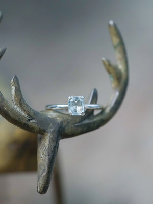 Emerald Cut Aquamarine Ring in Sterling Silver