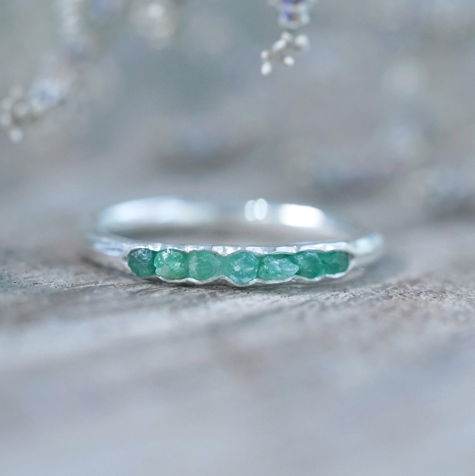 Emerald Ring with Hidden Gems in recycled sterling silver