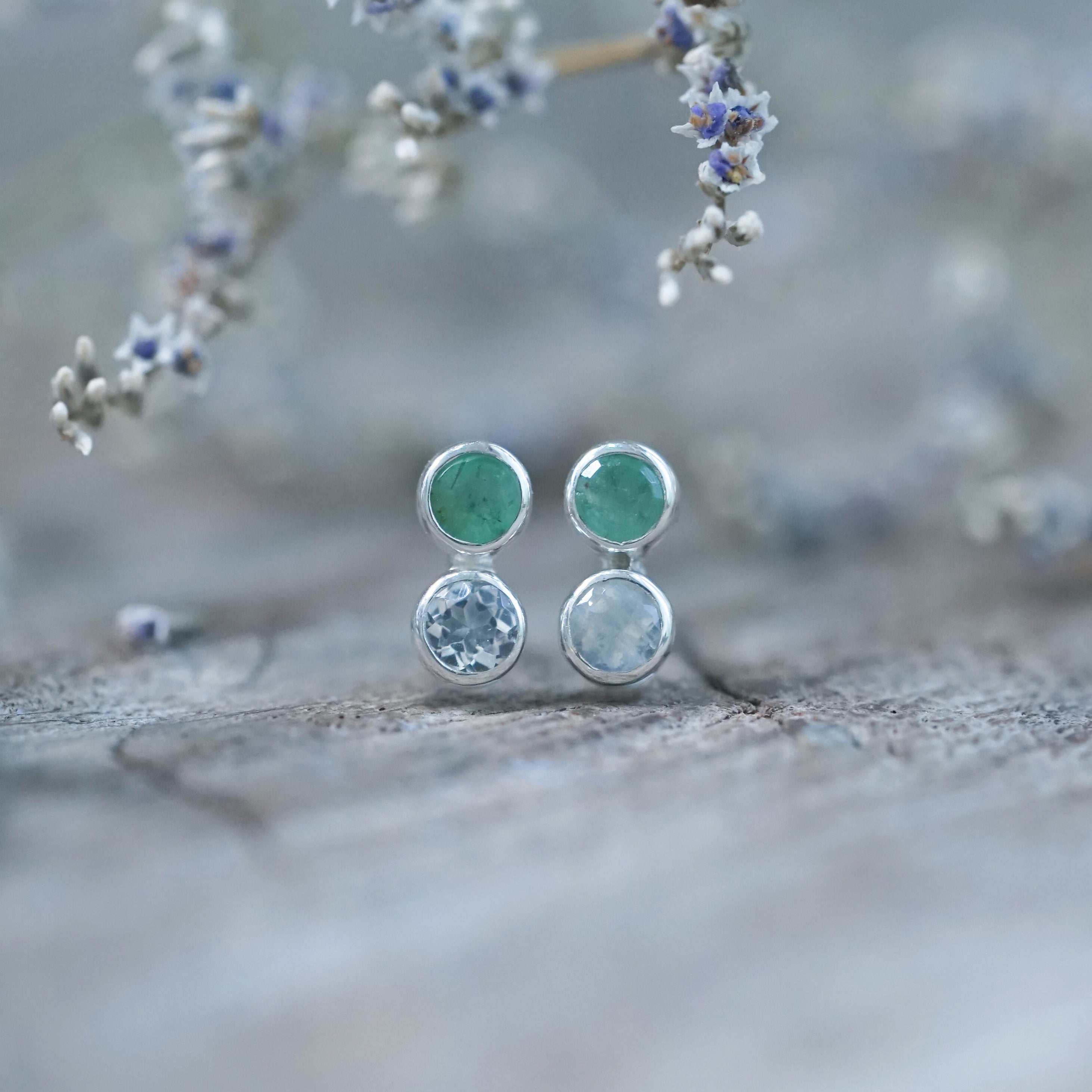 Moonstone Earrings 4mm Sterling Silver Stud Earrings Emerald And