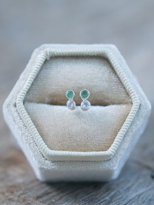 Emerald and Moonstone Earrings in velvet box