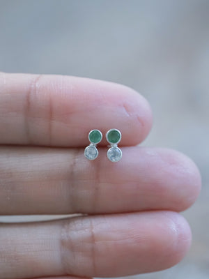 Emerald and Moonstone Stud Earrings