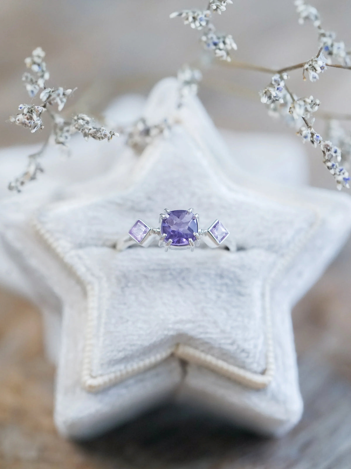 Ethical Amethyst and Sapphire Ring in Recycled Sterling Silver