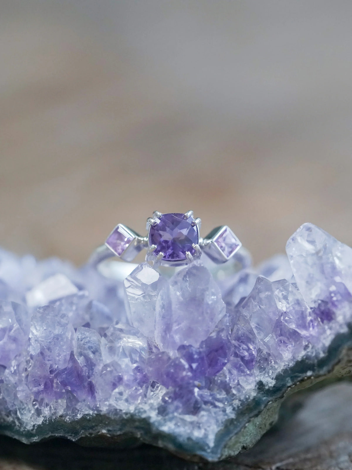 Ethical Amethyst and Sapphire Ring in Sterling Silver