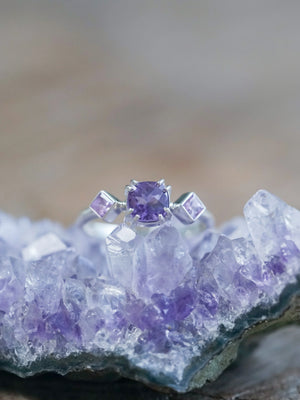 Ethical Amethyst and Sapphire Ring in Sterling Silver