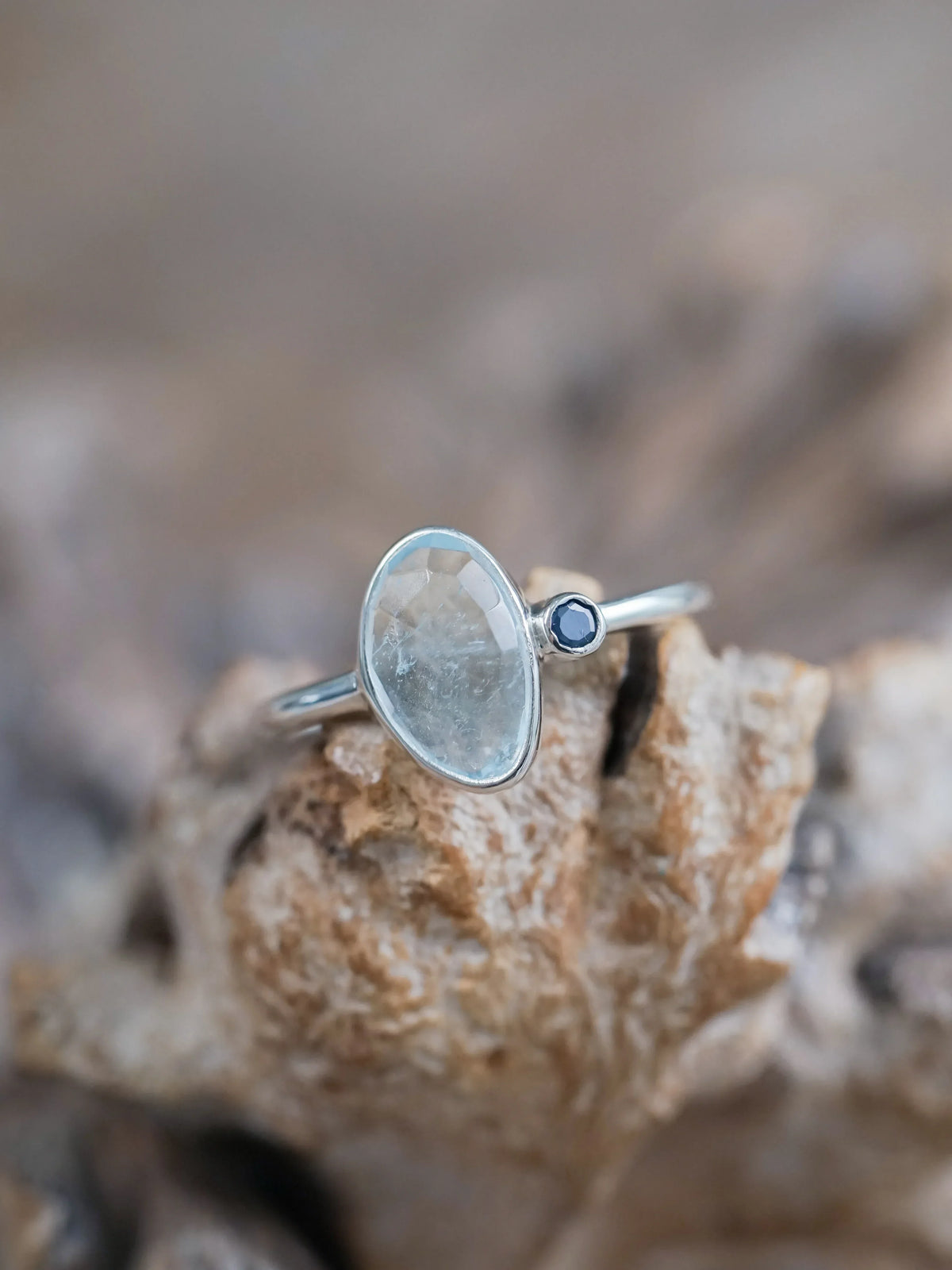 Ethical Aquamarine and Sapphire Ring