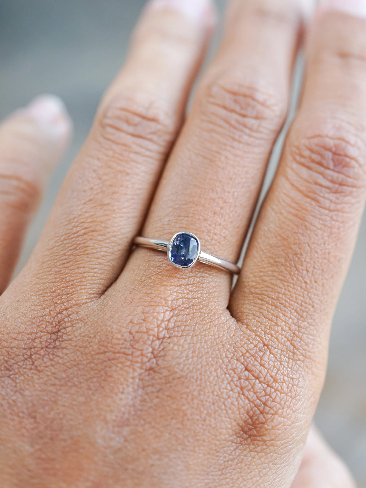 Ethical Cushion Cut Blue Sapphire Ring in Silver