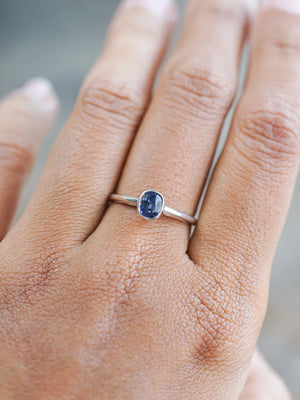 Ethical Cushion Cut Blue Sapphire Ring in Silver
