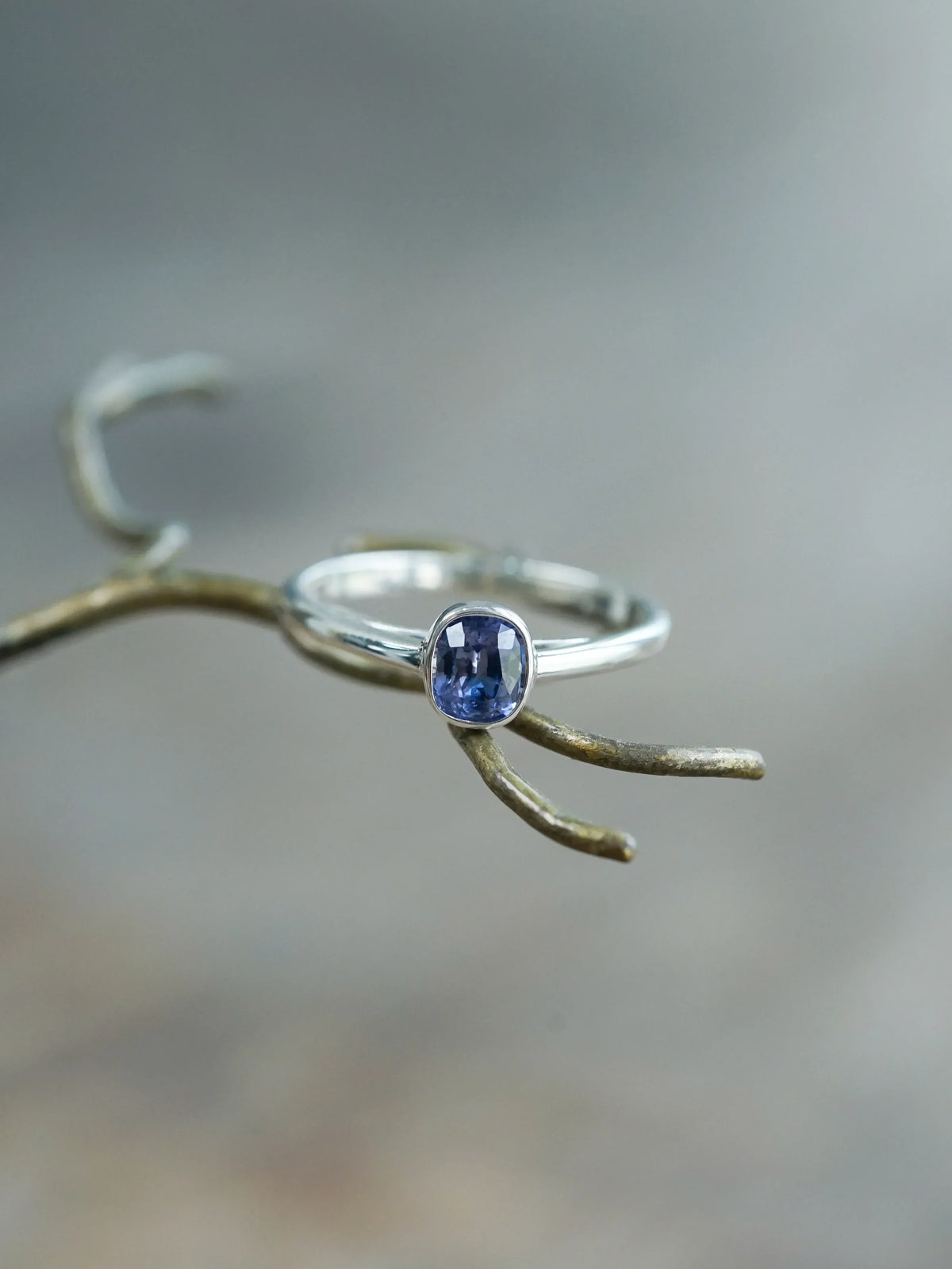 Ethical Cushion Cut Blue Sapphire Ring in Sterling Silver