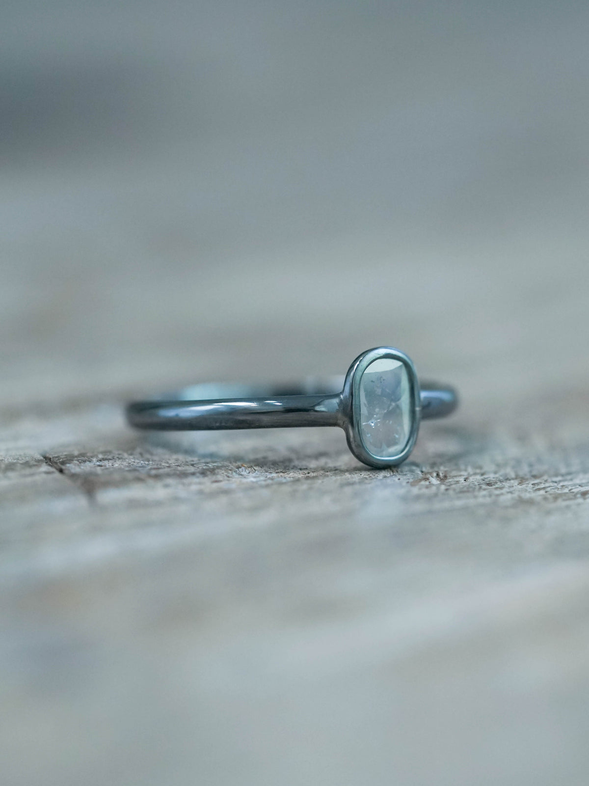 Ethical Diamond Slice Ring in Oxidized Recycled Sterling Silver