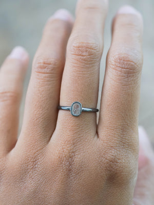 Ethical Diamond Slice Ring in Oxidized Silver