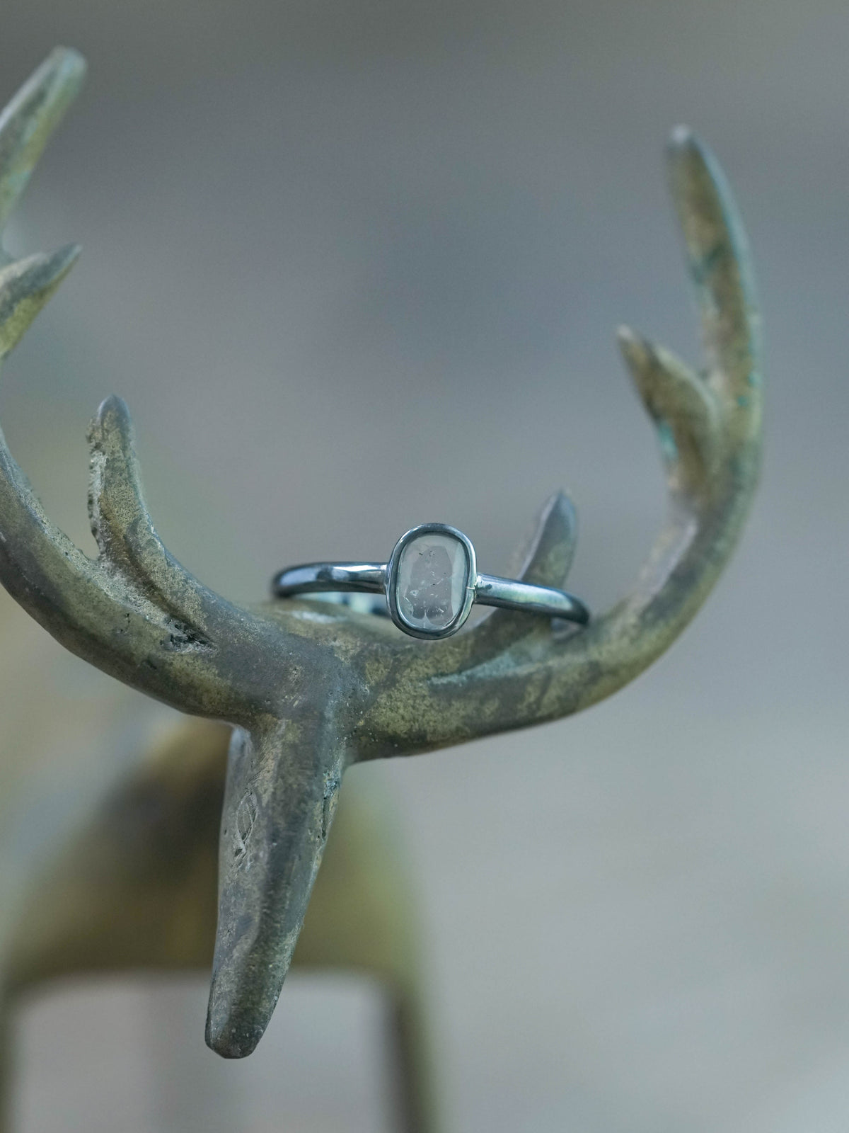 Ethical Diamond Slice Ring in Oxidized Sterling Silver