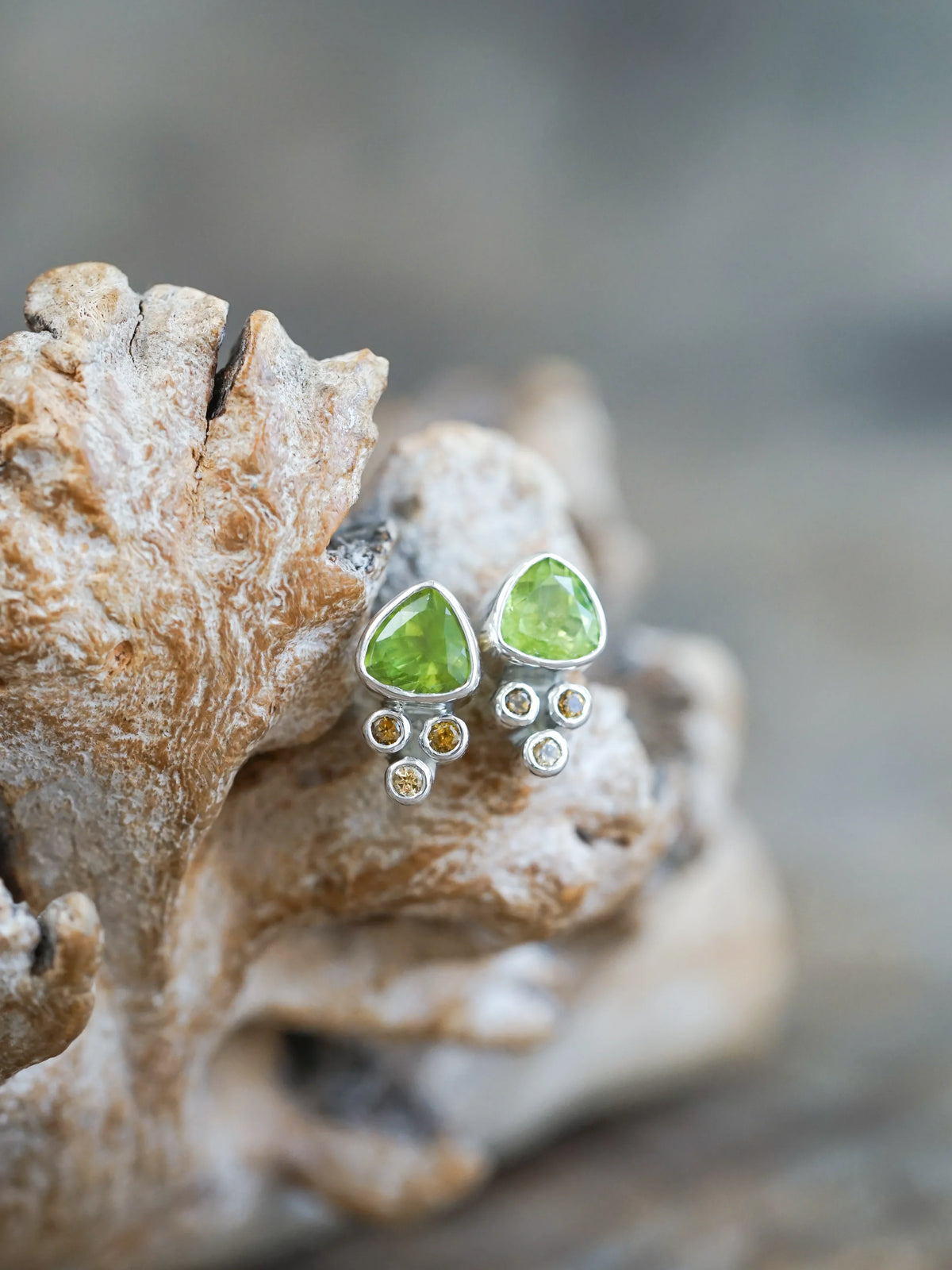 Ethical Peridot and Tourmaline Stud Earrings in Silver
