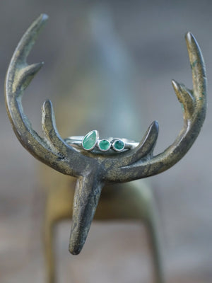 Ethical Round and Pear Emerald Ring in Silver