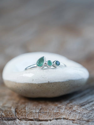 Ethical Round and Pear Emerald Ring in Sterling Silver