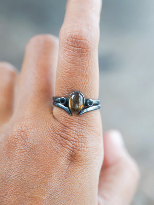 Ethical Sapphire and Black Spinel Ring Set in Oxidized Recycled Sterling Silver