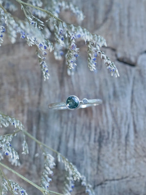 Ethical Sapphire and Salt and Pepper Diamond Ring