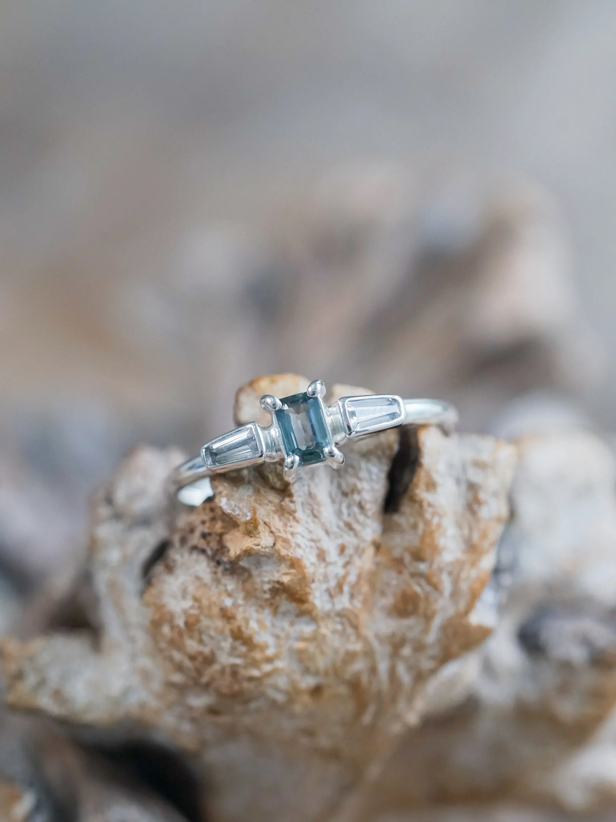 Ethical Sapphire and Zircon Ring in Sterling Silver
