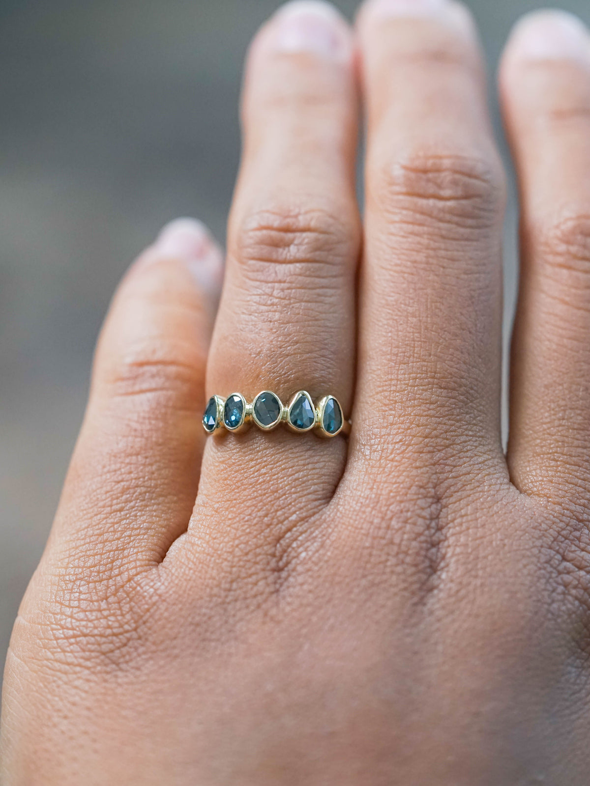 Rose Cut Blue Diamond Ring in Yellow Gold