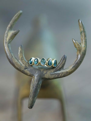 Rose Cut Blue Diamond Ring in Yellow Gold