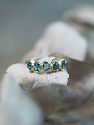 Rose Cut Blue Diamond Ring in Yellow Gold