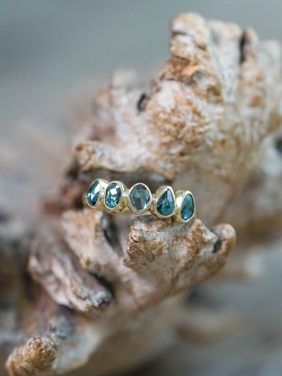 Rose Cut Blue Diamond Ring in Yellow Gold