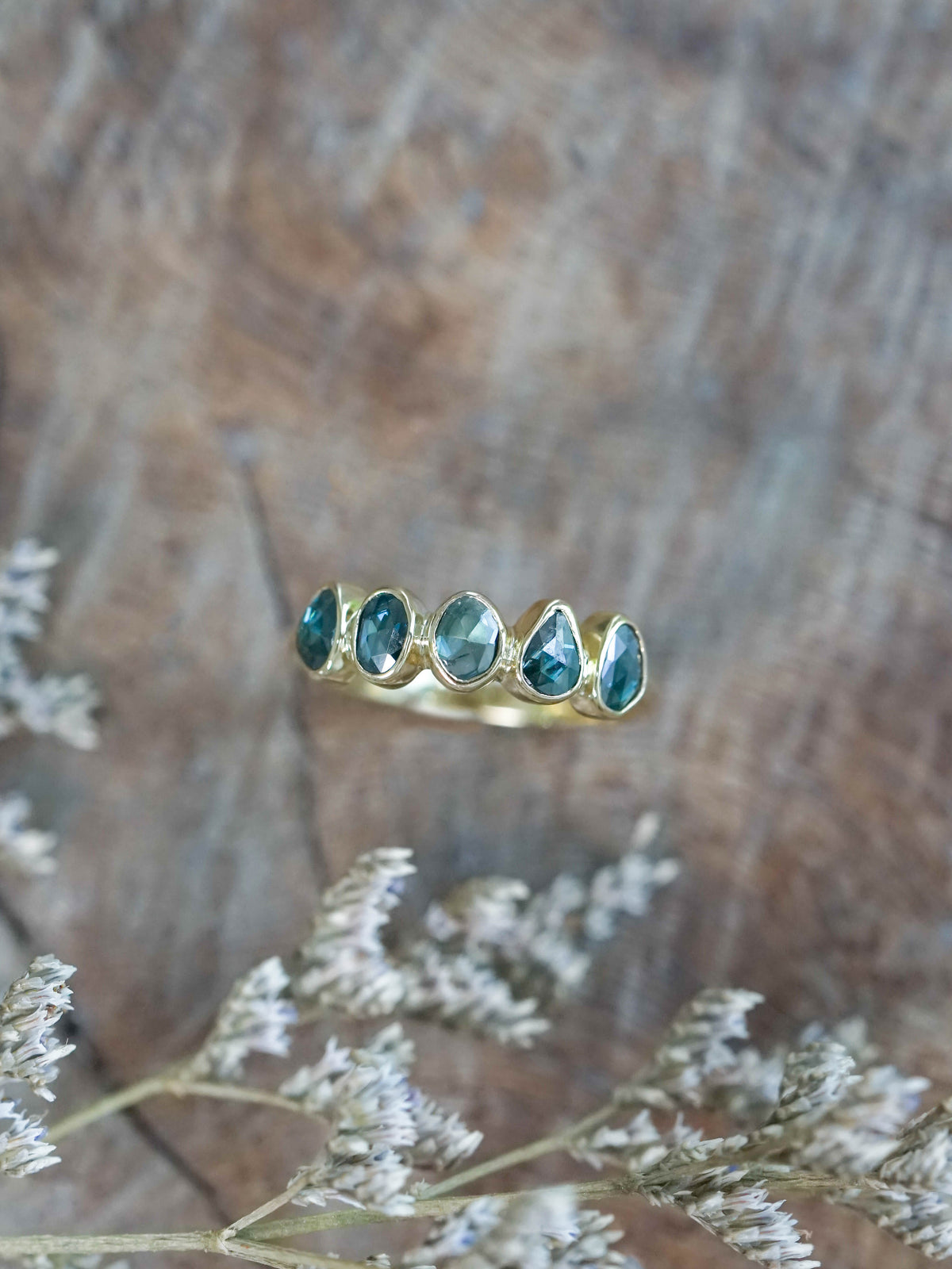 Rose Cut Blue Diamond Ring in Yellow Gold