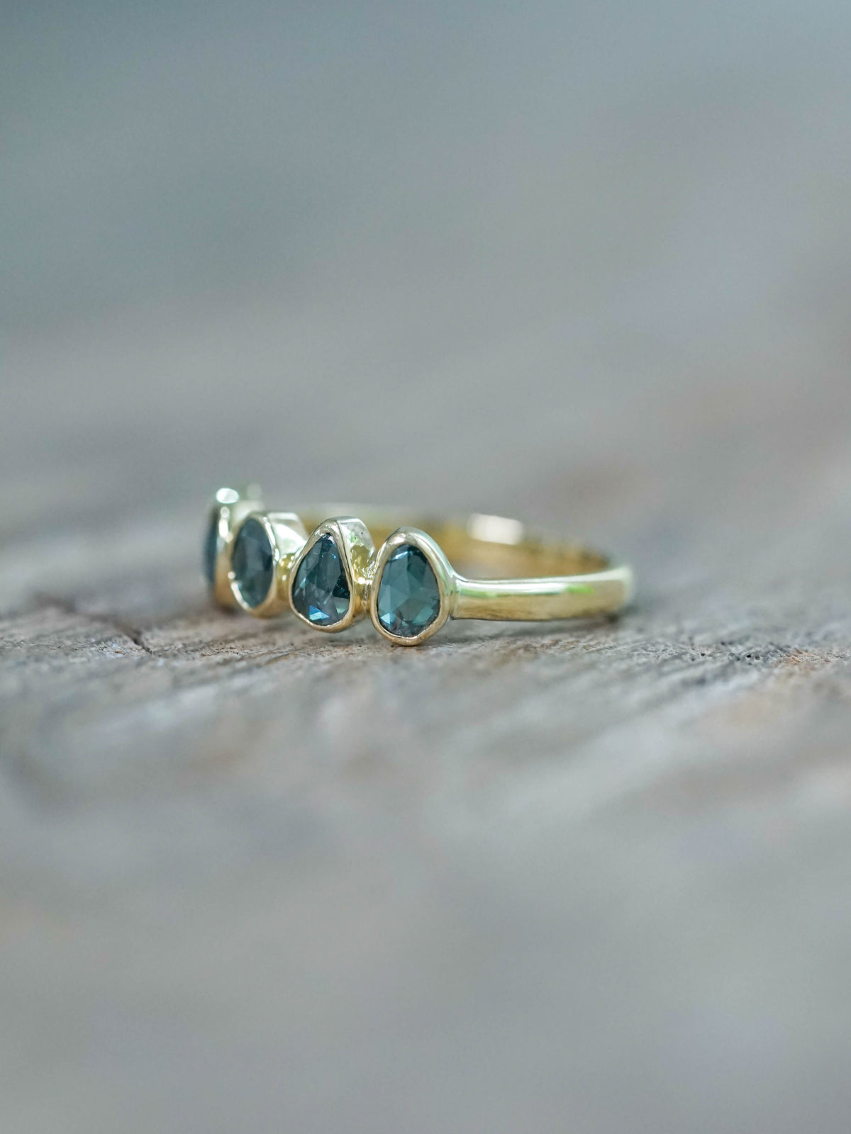 Rose Cut Blue Diamond Ring in Yellow Gold