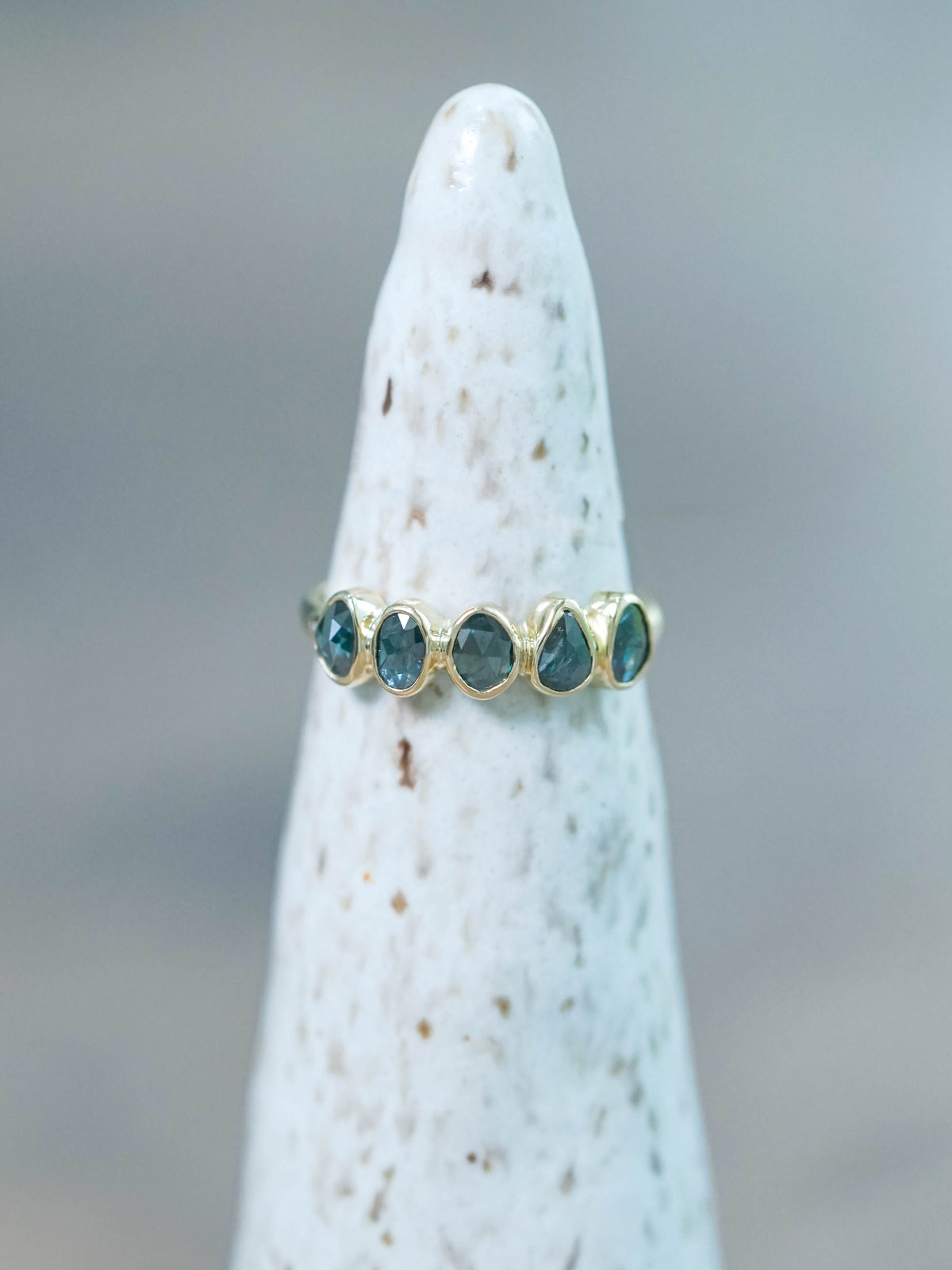 Rose Cut Blue Diamond Ring in Yellow Gold