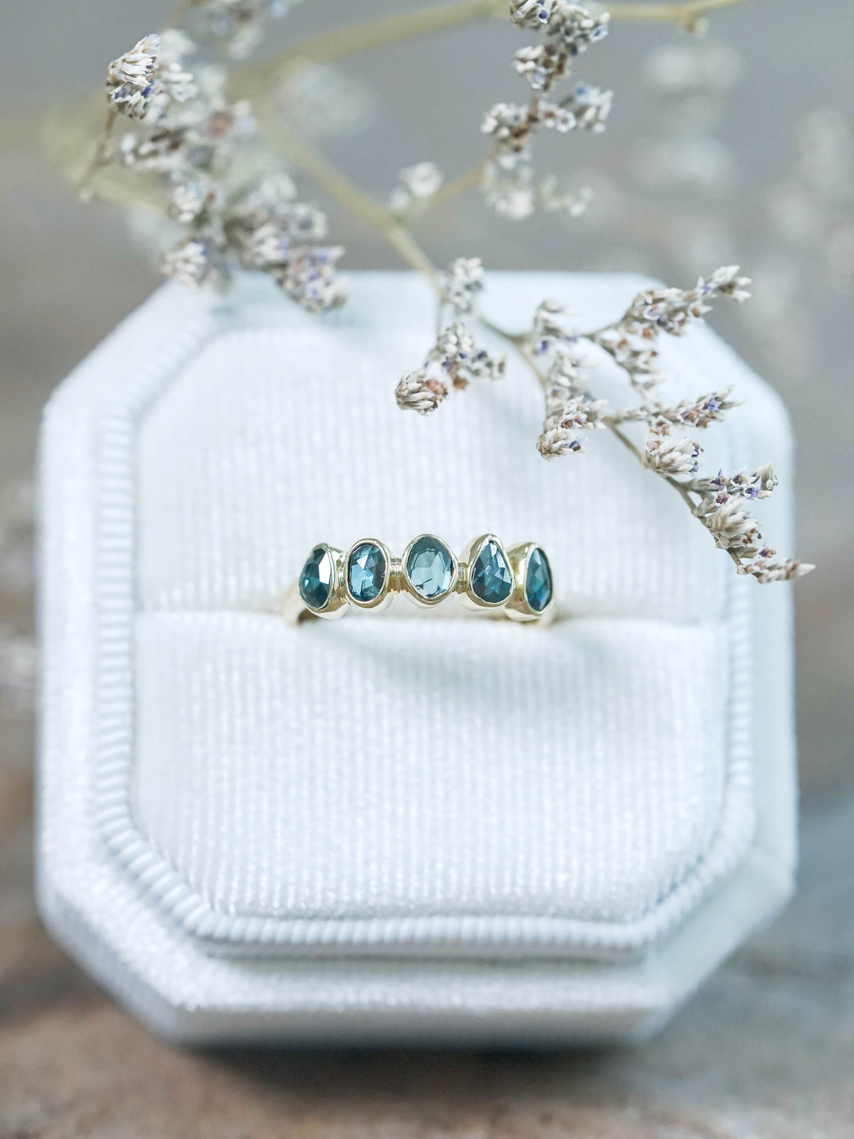 Rose Cut Blue Diamond Ring in Yellow Gold