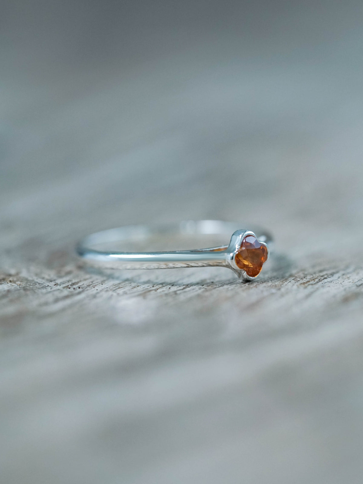 Flower Garnet Ring in recycled sterling silver