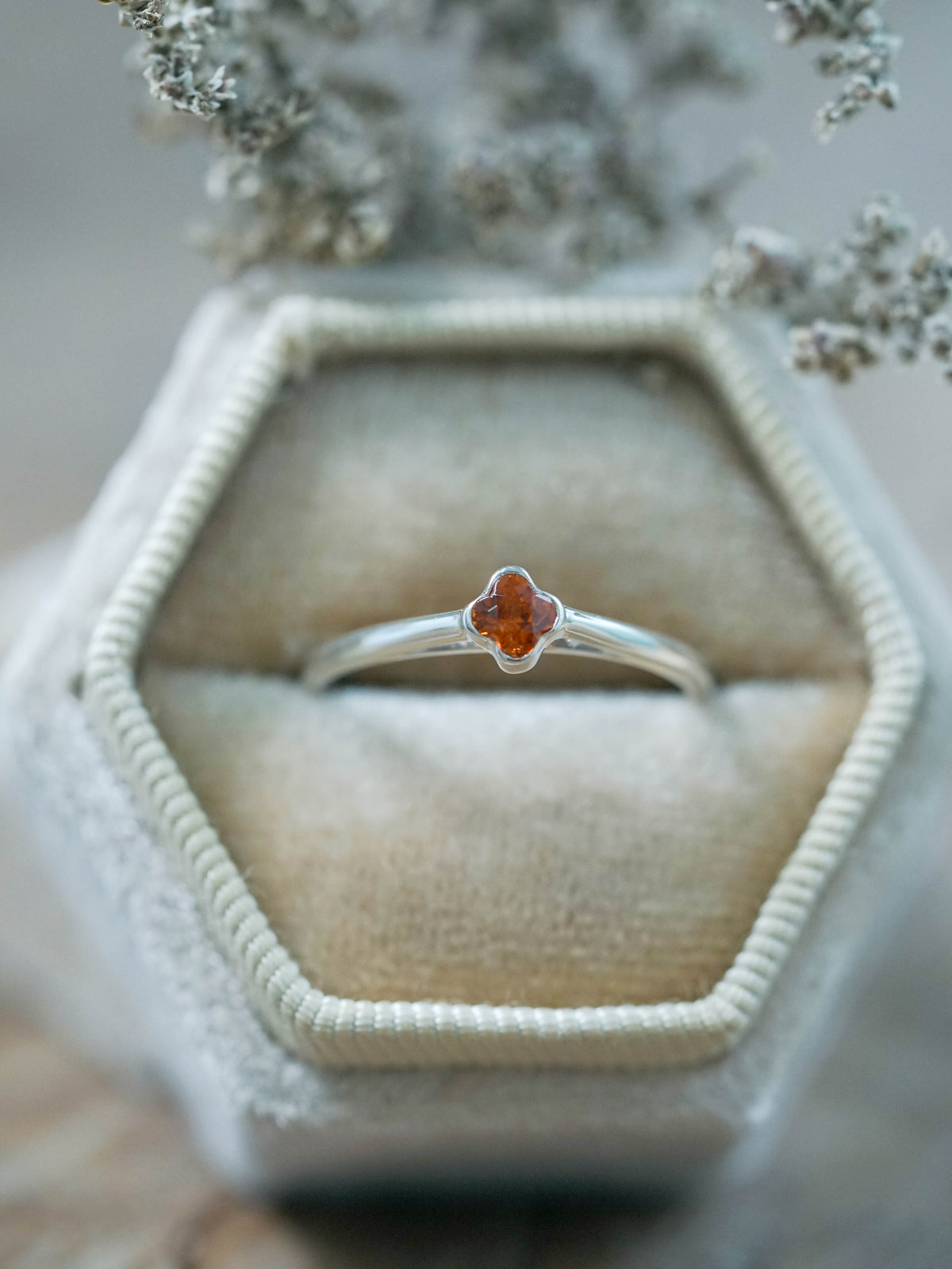 Flower Spessartite Garnet Ring in sterling silver