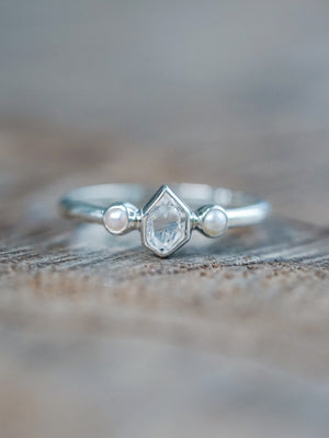 Pearl and Herkimer Diamond Ring